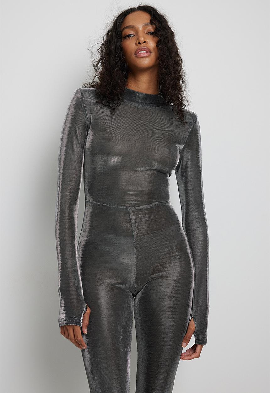 NA-KD - Shoulder padded catsuit - silver