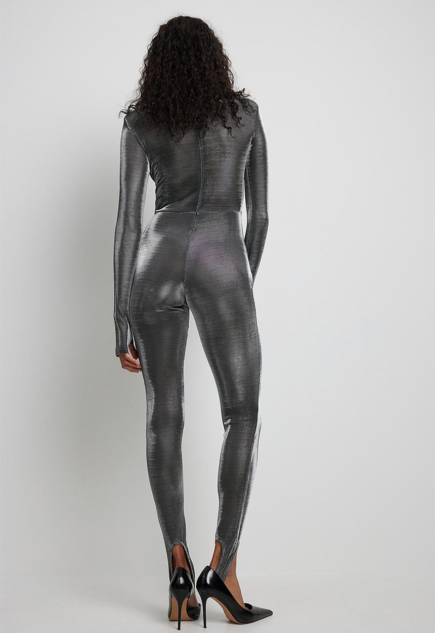 NA-KD - Shoulder padded catsuit - silver