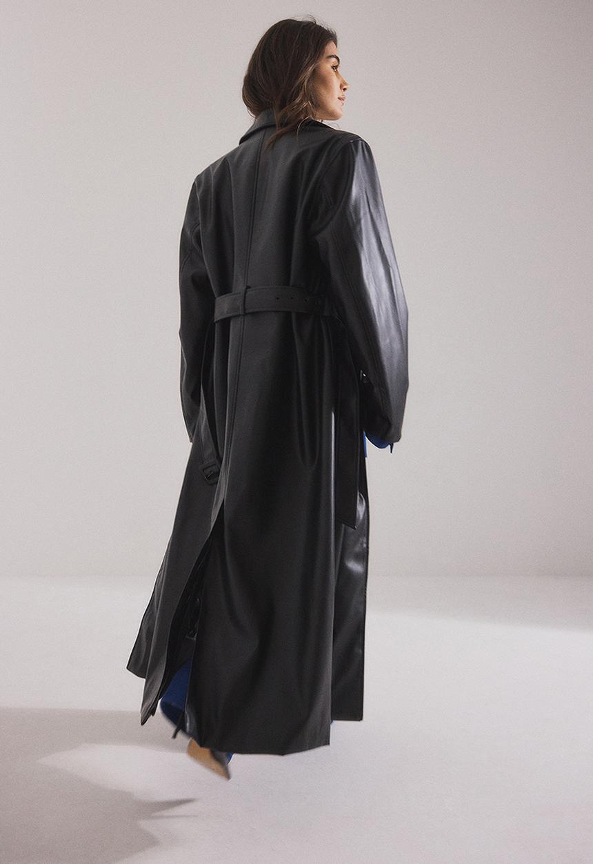 NA-KD - Shoulder padded pu coat - black