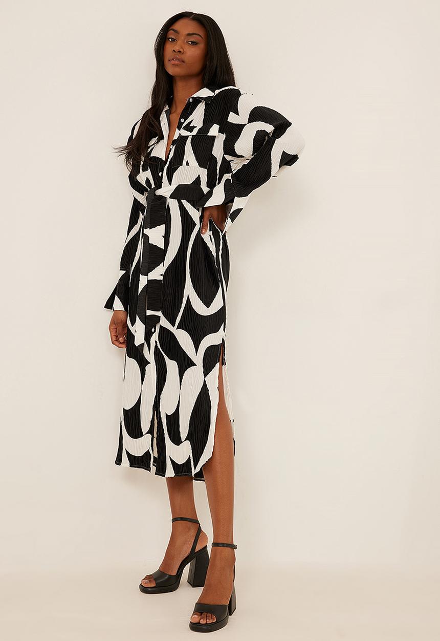 NA-KD - Swirl pattern midi shirt dress - black/white