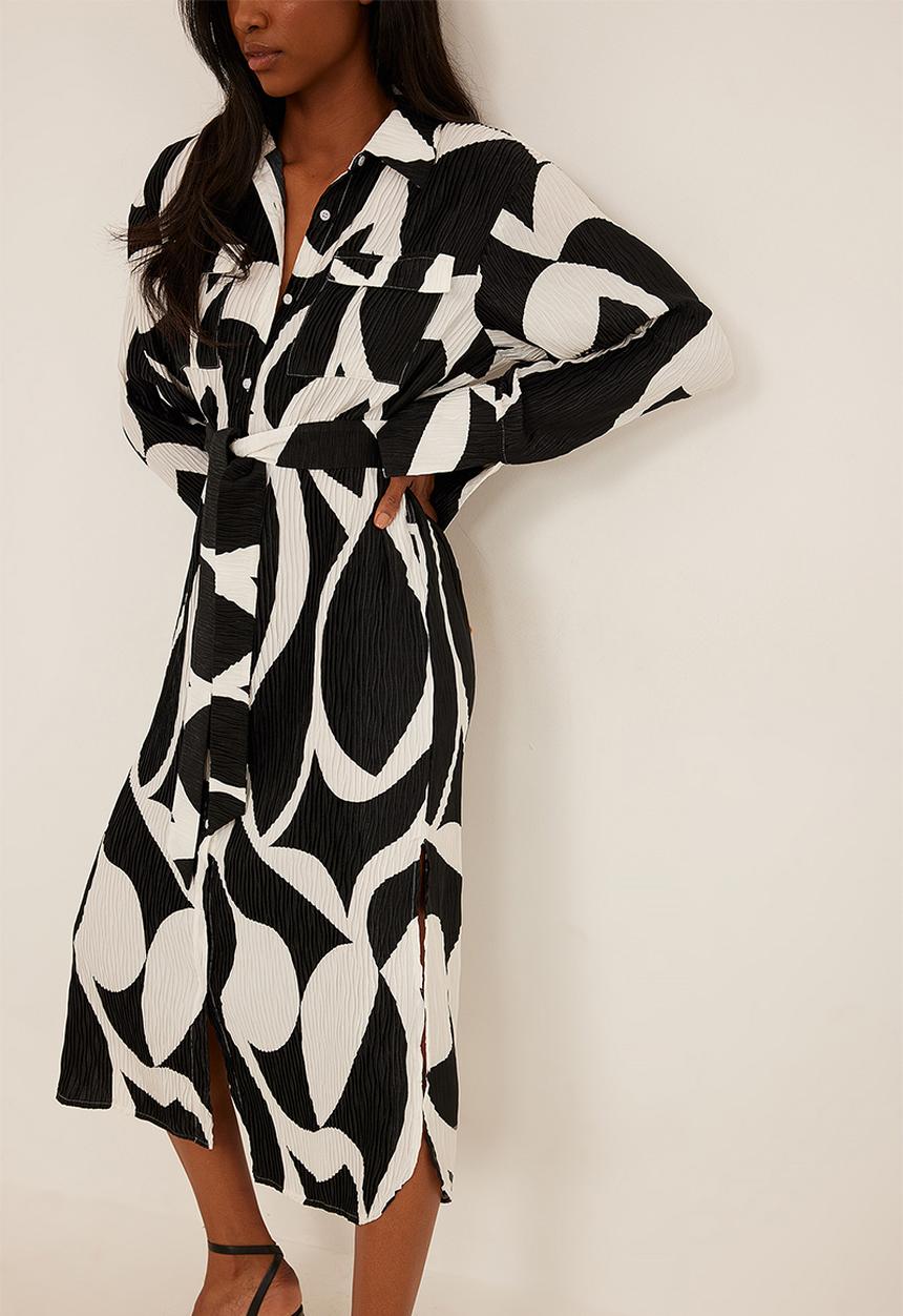 NA-KD - Swirl pattern midi shirt dress - black/white