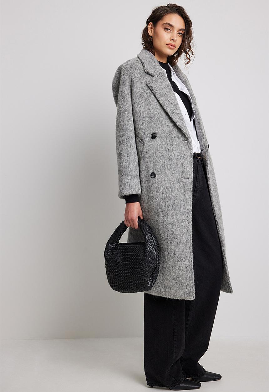 NA-KD - Wool blend double breasted coat - light grey