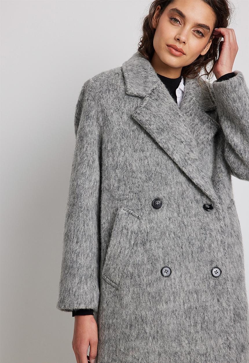 NA-KD - Wool blend double breasted coat - light grey