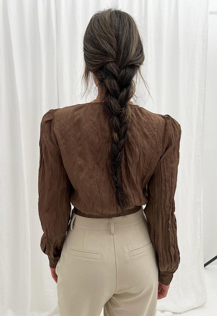 NA-KD - Wrap front structured blouse - brown