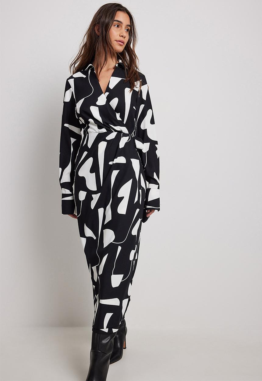 NA-KD - Wrap midi dress - black & white