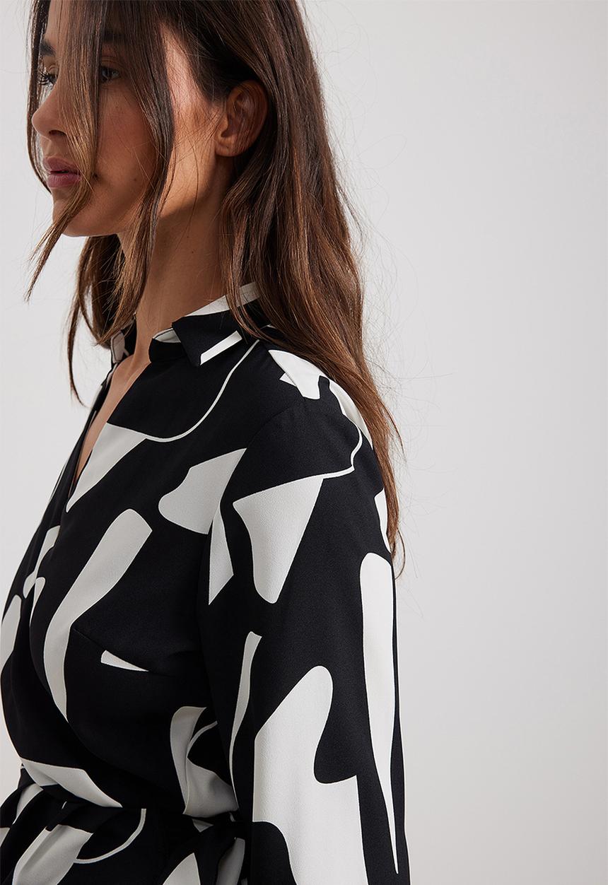 NA-KD - Wrap midi dress - black & white