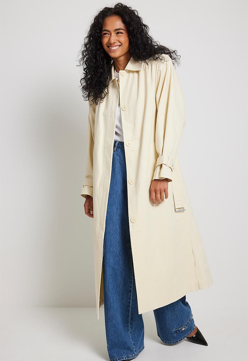 NA-KD - Wrinkled detailed long trench coat - beige