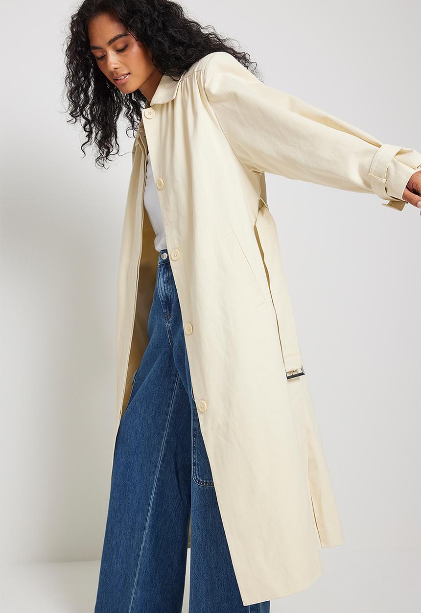 NA-KD - Wrinkled detailed long trench coat - beige