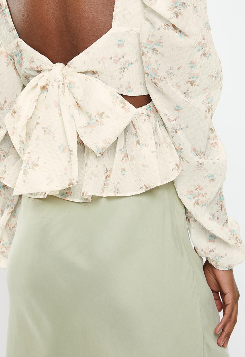 Glamorous - Floral puff sleeve blouse - off white