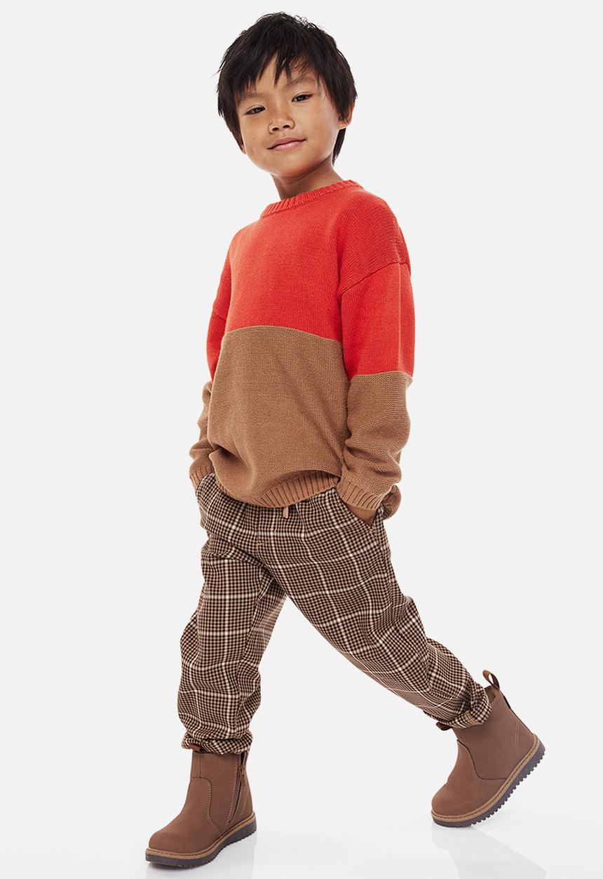 H&M - Relaxed fit pull-on trousers - light brown/checked