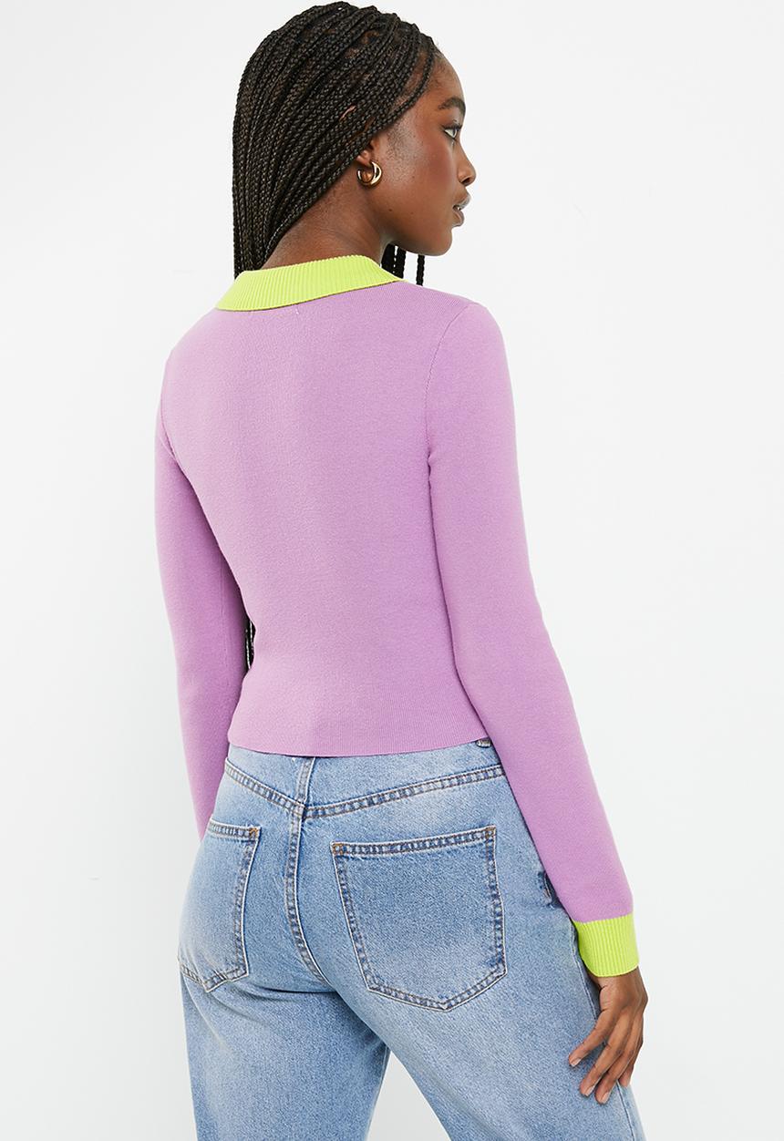Cropped colourblock top - purple
