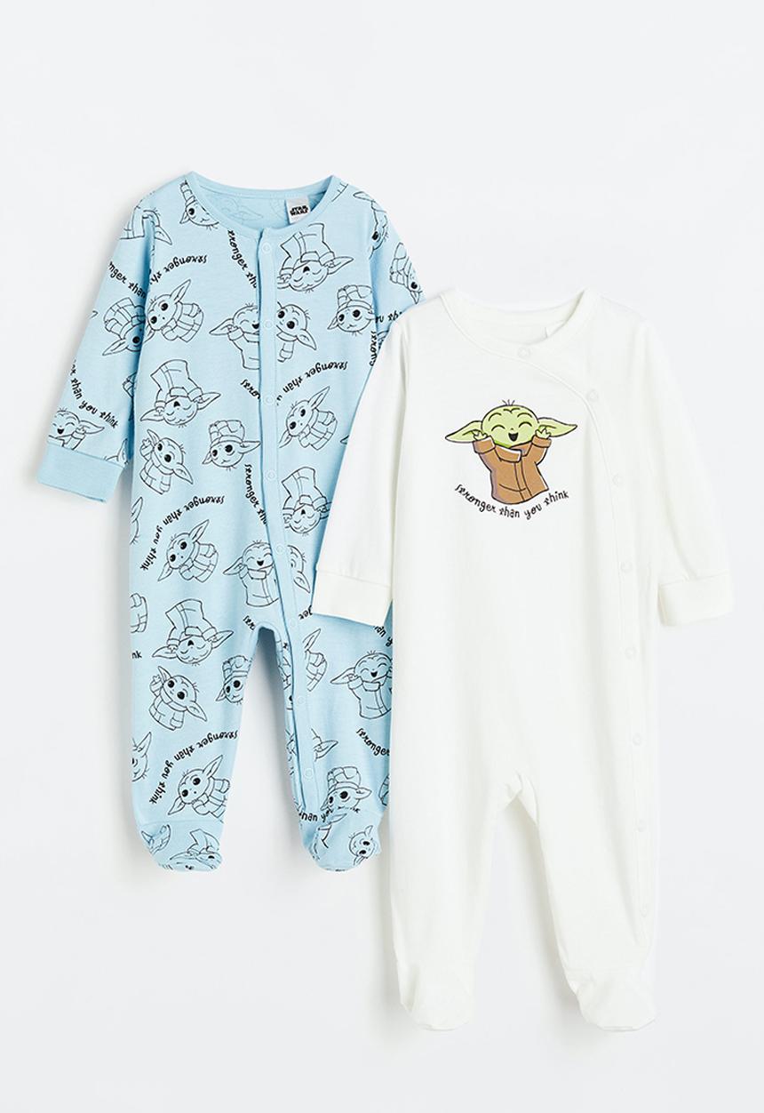 H&M - 2-pack printed cotton all-in-one pyjamas - white/the mandalorian