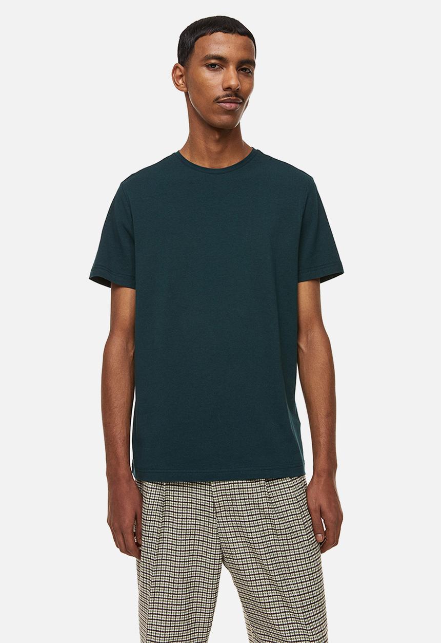 H&M - Slim fit round-necked t-shirt - forest green