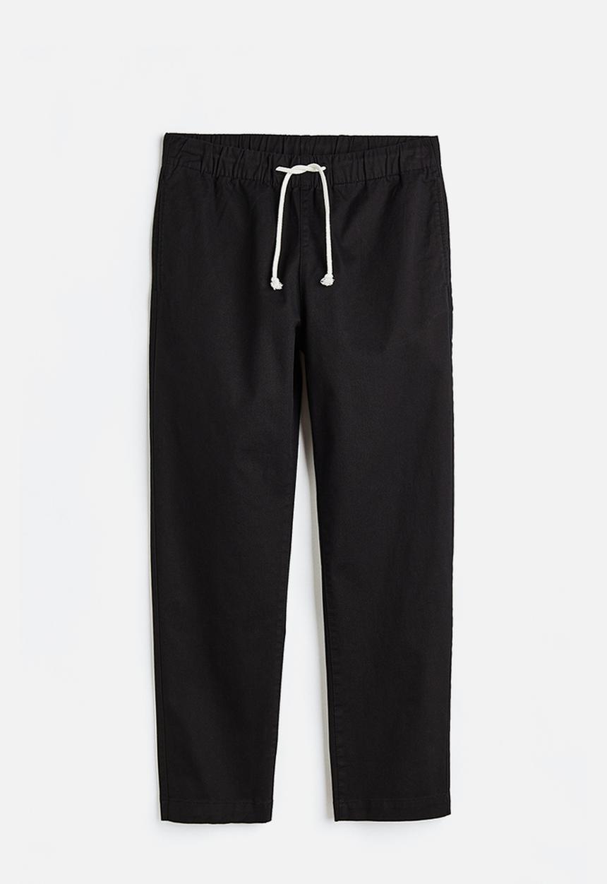 H&M - Regular fit cotton twill pull-on trousers - black