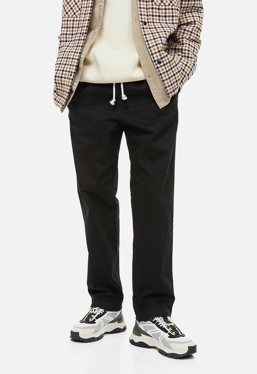 H&M - Regular fit cotton twill pull-on trousers - black
