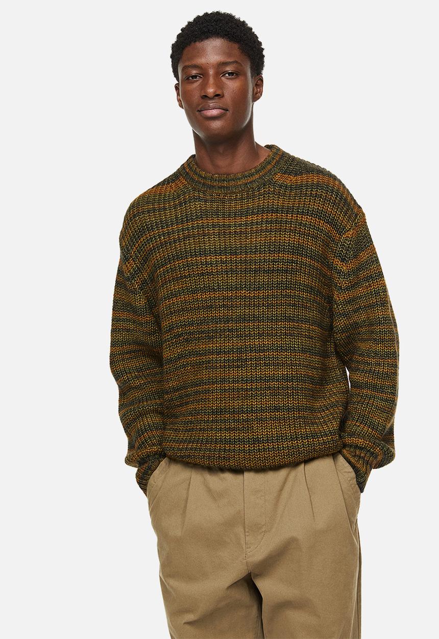 H&M - Relaxed fit rib-knit jumper - khaki green/striped