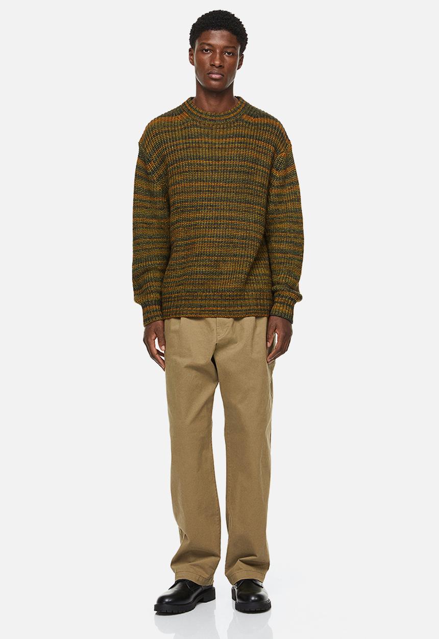 H&M - Relaxed fit rib-knit jumper - khaki green/striped