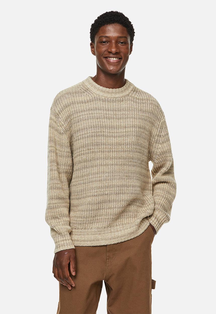 H&M - Relaxed fit rib-knit jumper - beige/striped