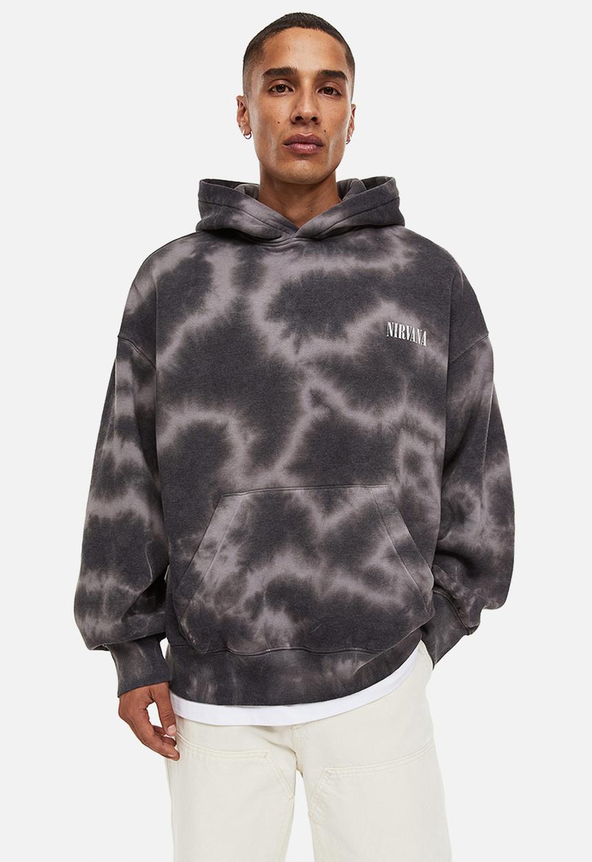 H&M - Oversized fit printed hoodie - dark grey/nirvana