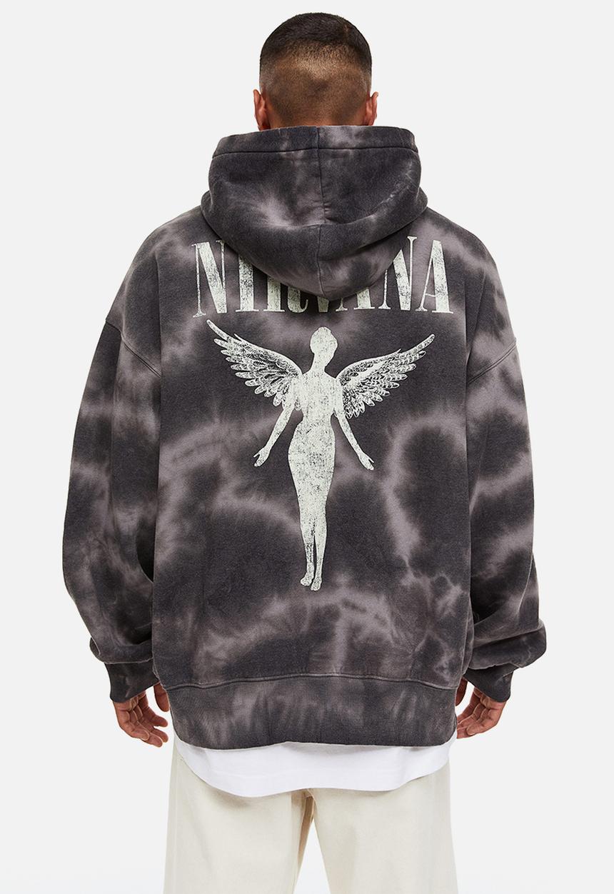 H&M - Oversized fit printed hoodie - dark grey/nirvana