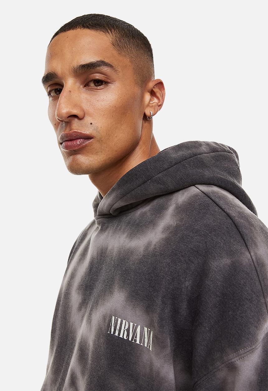 H&M - Oversized fit printed hoodie - dark grey/nirvana