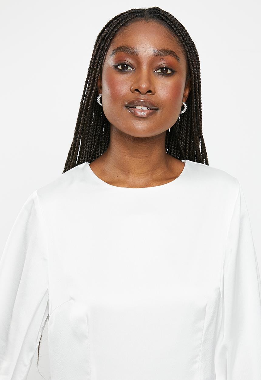 Glamorous - Lantern sleeve midi dress - white