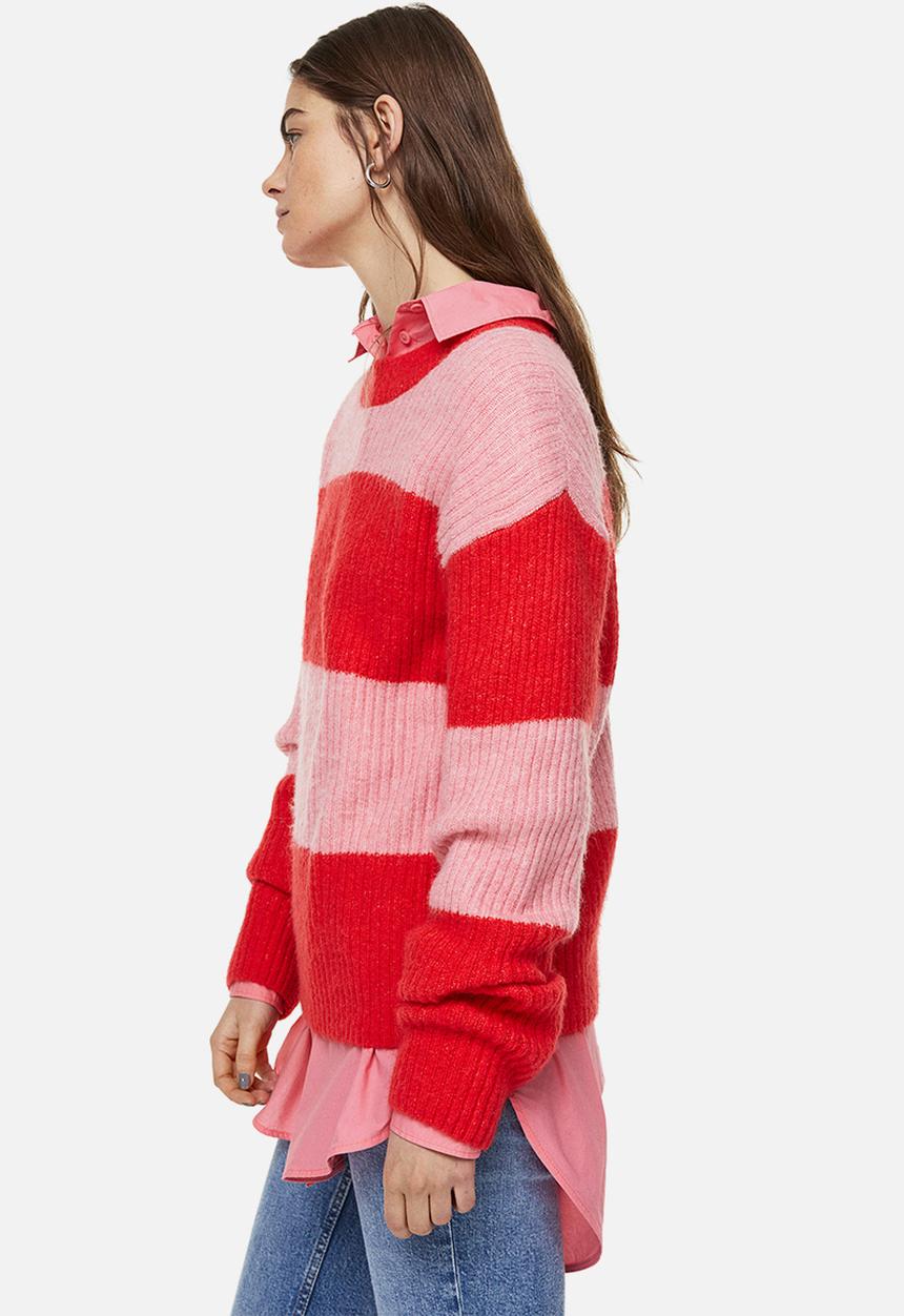 H&M - Rib-knit jumper - red/striped