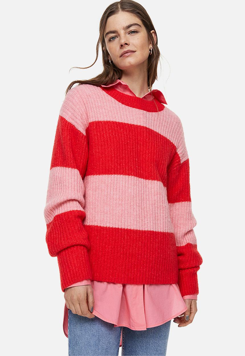 H&M - Rib-knit jumper - red/striped