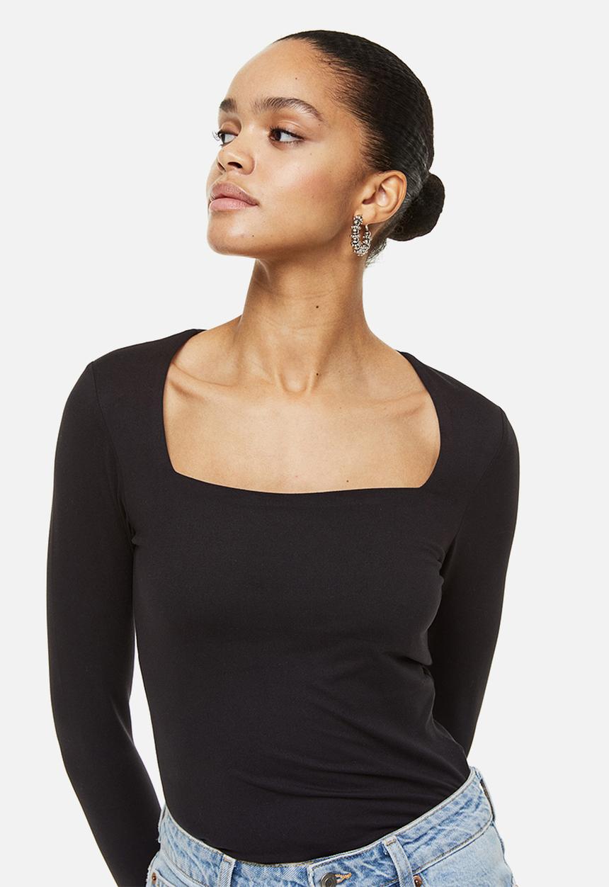 H&M - Long-sleeved jersey top - black