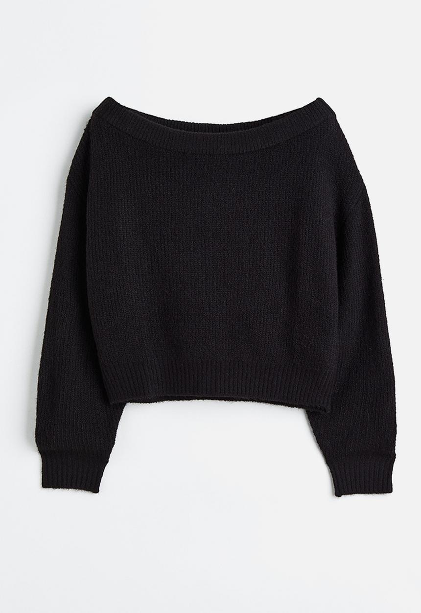 H&M - Off-the-shoulder rib-knit jumper - black