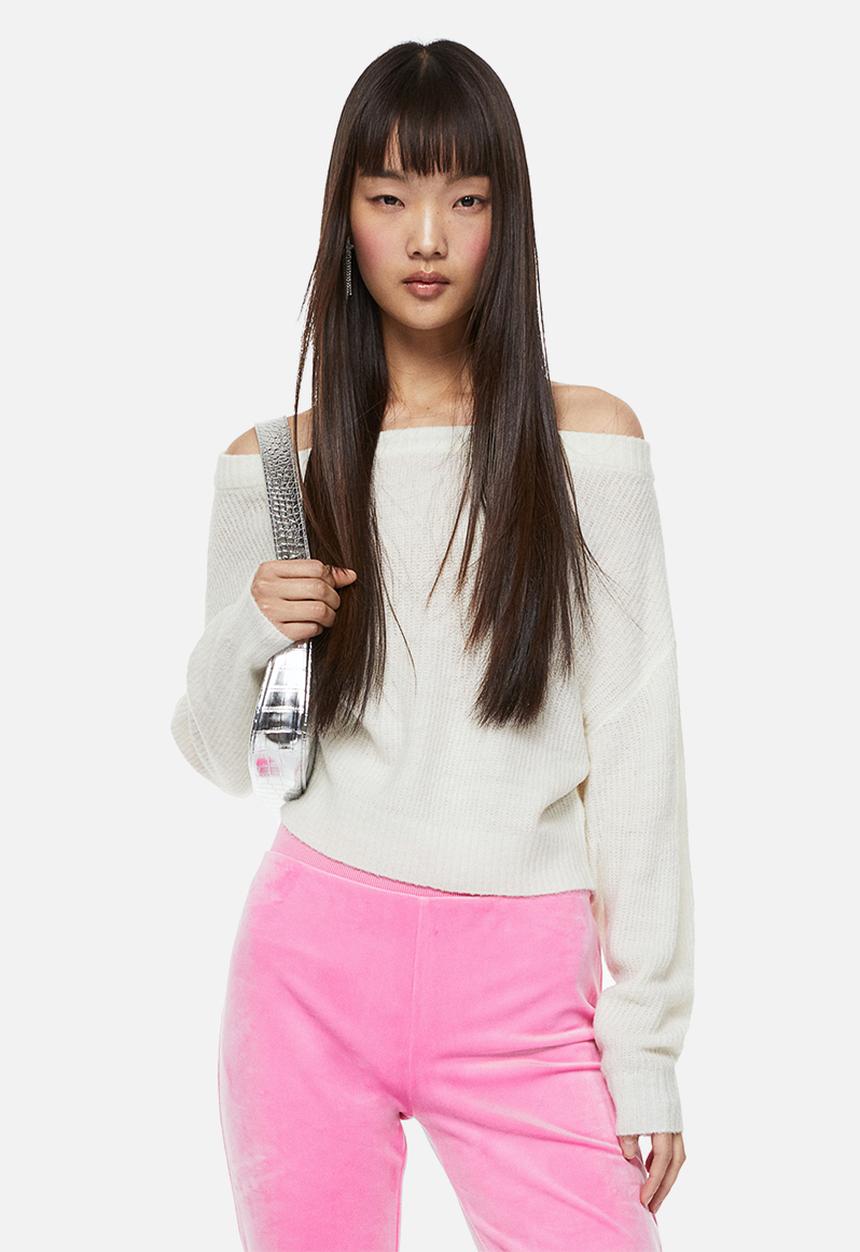 H&M - Off-the-shoulder rib-knit jumper - cream