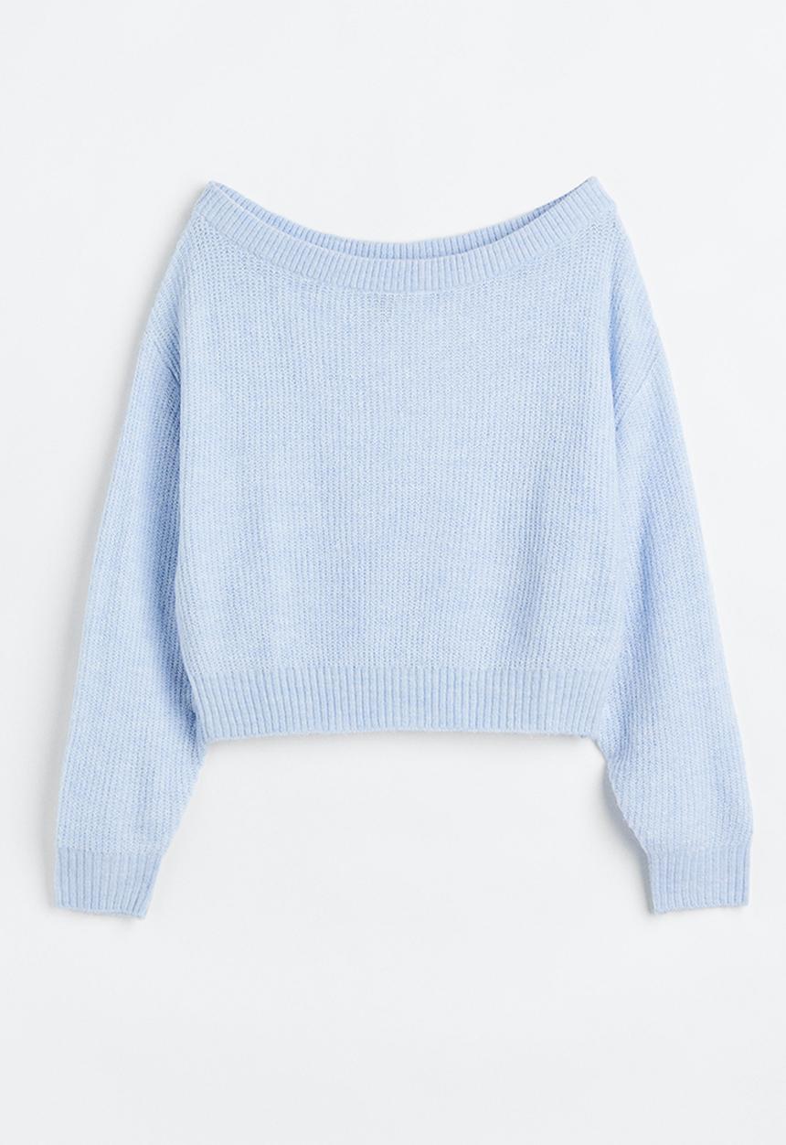 H&M - Off-the-shoulder rib-knit jumper - light blue