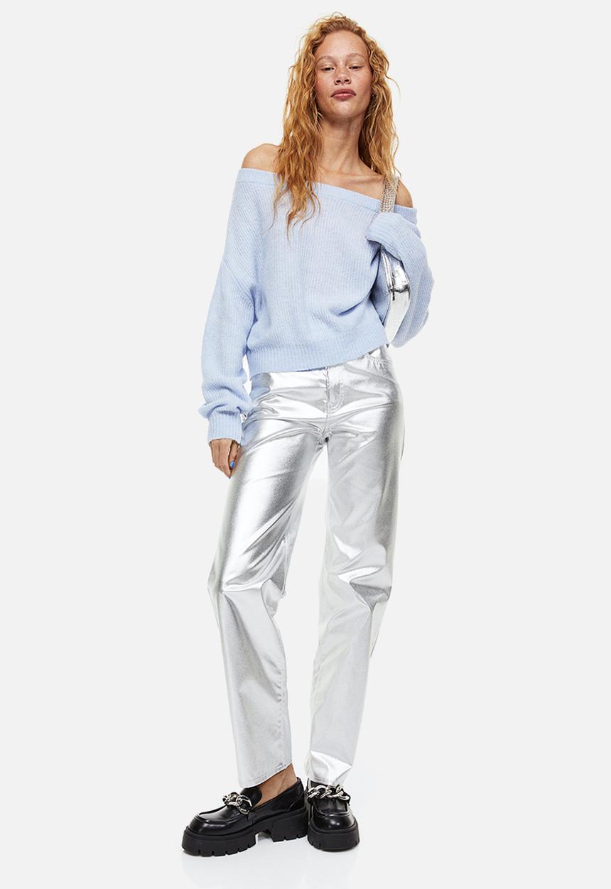 H&M - Off-the-shoulder rib-knit jumper - light blue