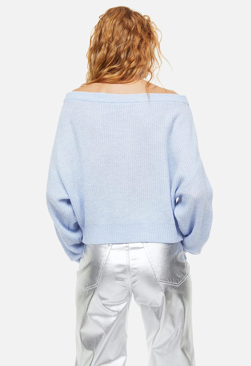 H&M - Off-the-shoulder rib-knit jumper - light blue