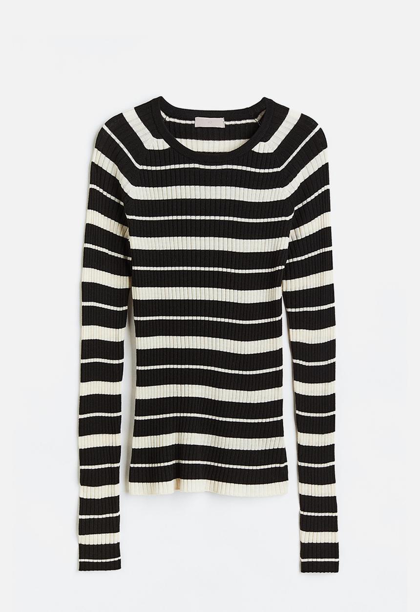 H&M - Rib-knit top - black/striped