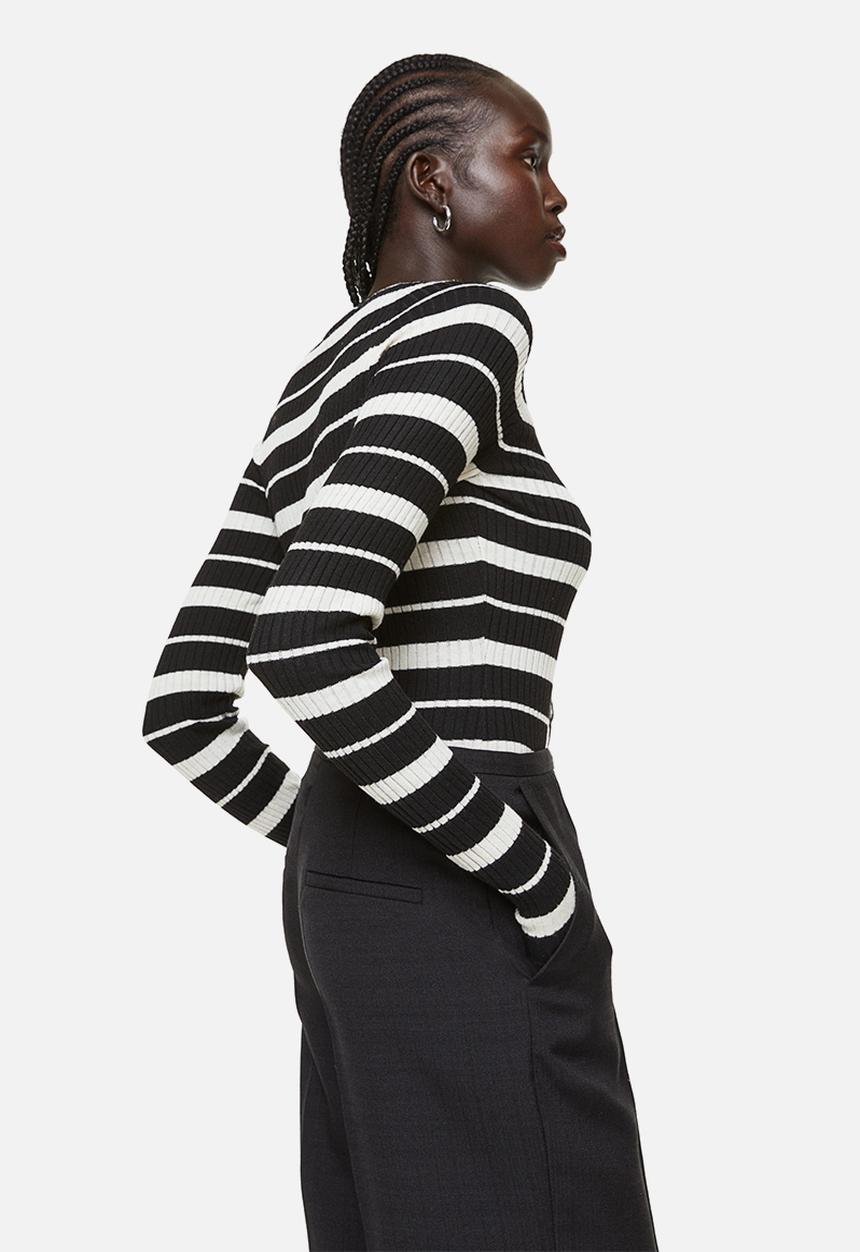 H&M - Rib-knit top - black/striped