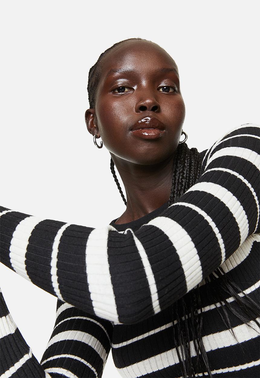 H&M - Rib-knit top - black/striped