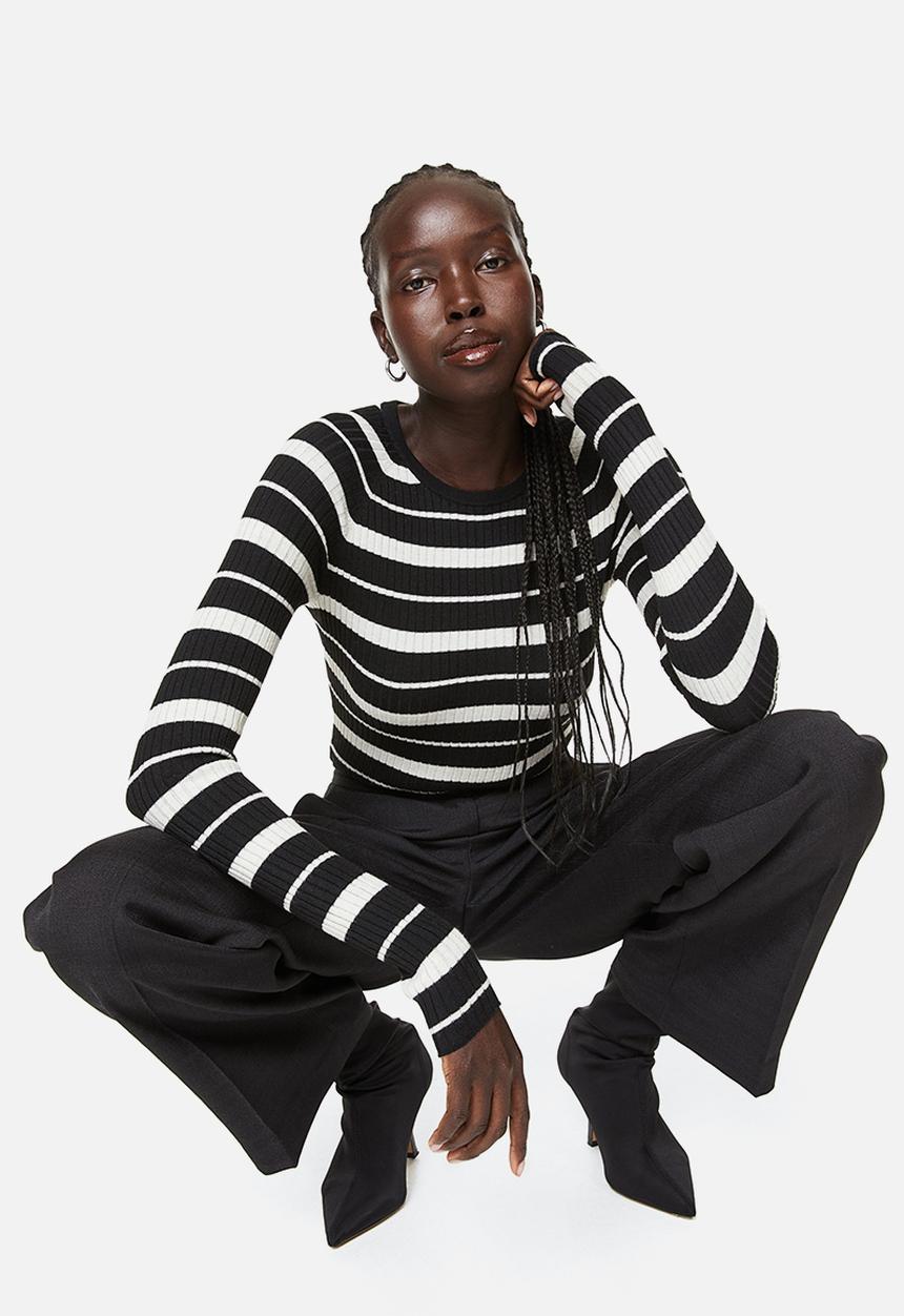 H&M - Rib-knit top - black/striped