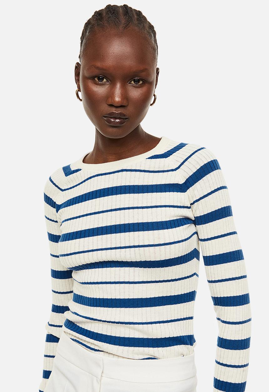 H&M - Rib-knit top - cream/striped