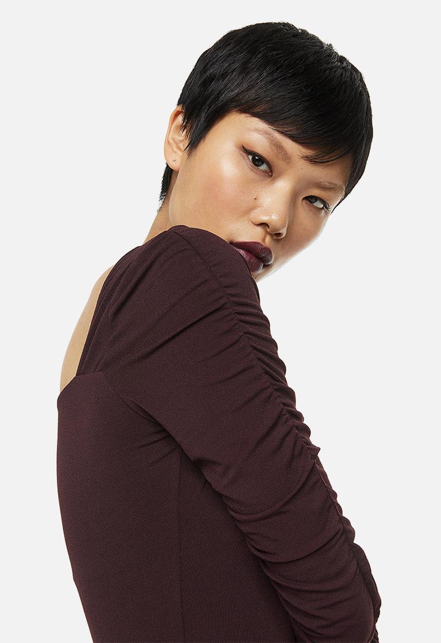 H&M - Gathered-sleeve jersey top - burgundy