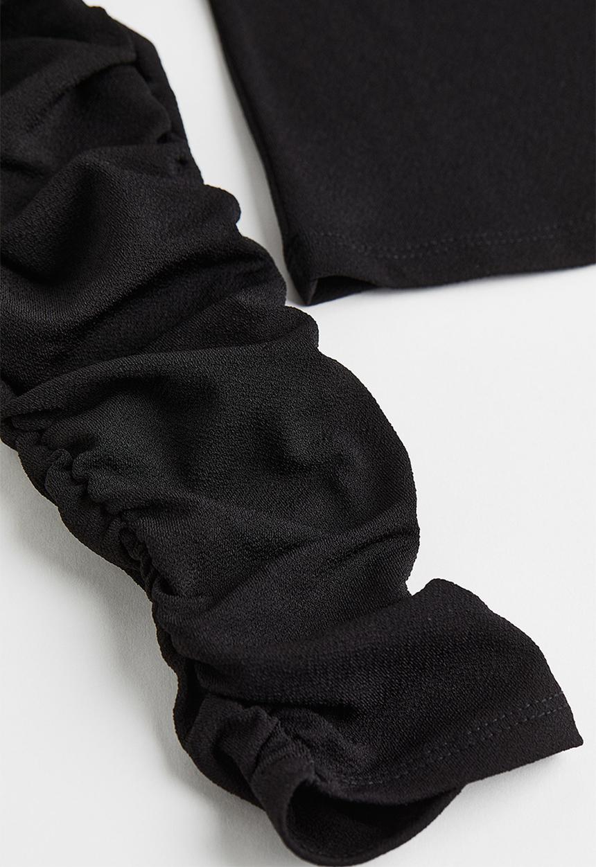H&M - Gathered-sleeve jersey top - black