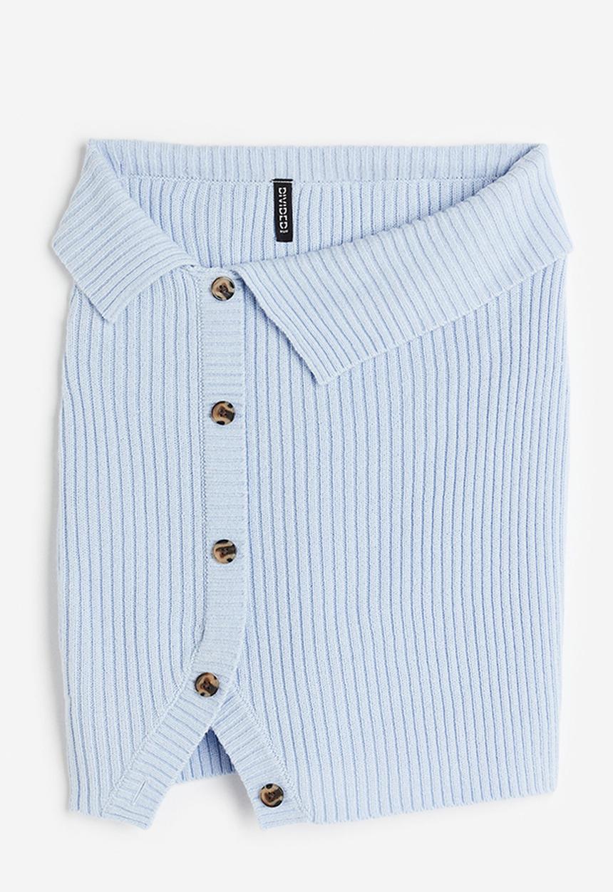 H&M - Button-front rib-knit skirt - light blue