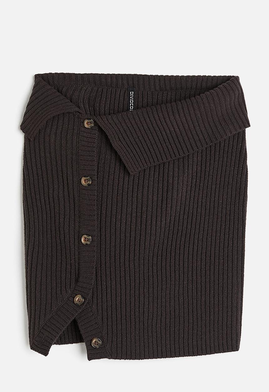 H&M - Button-front rib-knit skirt - dark grey