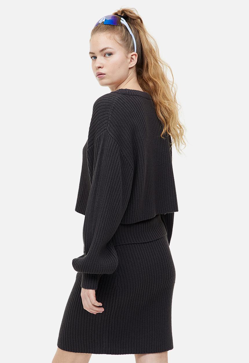 H&M - Button-front rib-knit skirt - dark grey