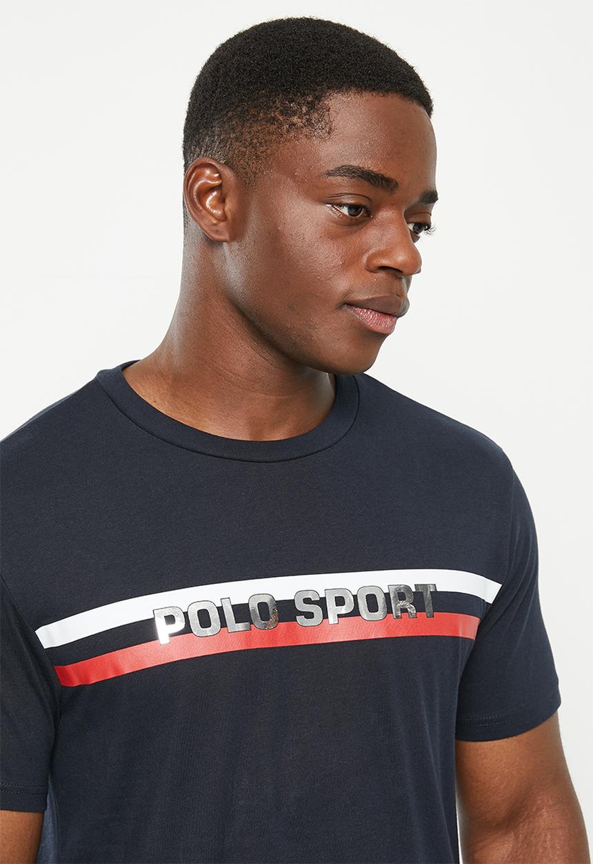 POLO - Men sport stripe print short sleeve tee - navy 