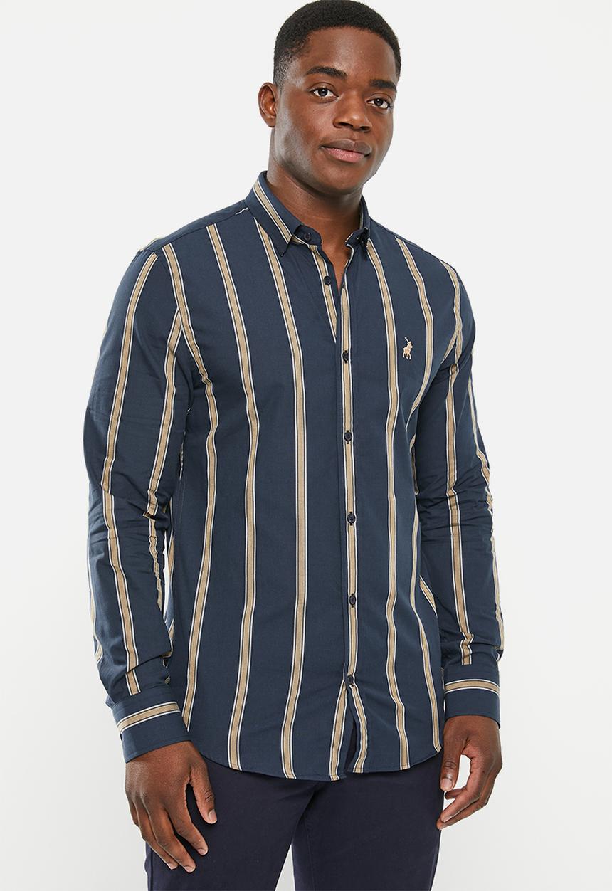 POLO - Mens stripe long sleeve shirt - navy