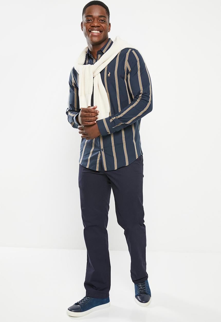 POLO - Mens stripe long sleeve shirt - navy