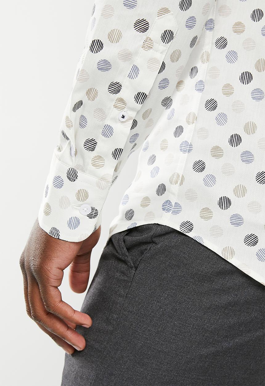 POLO - Mens polka dot aop long sleeve shirt - white & navy 