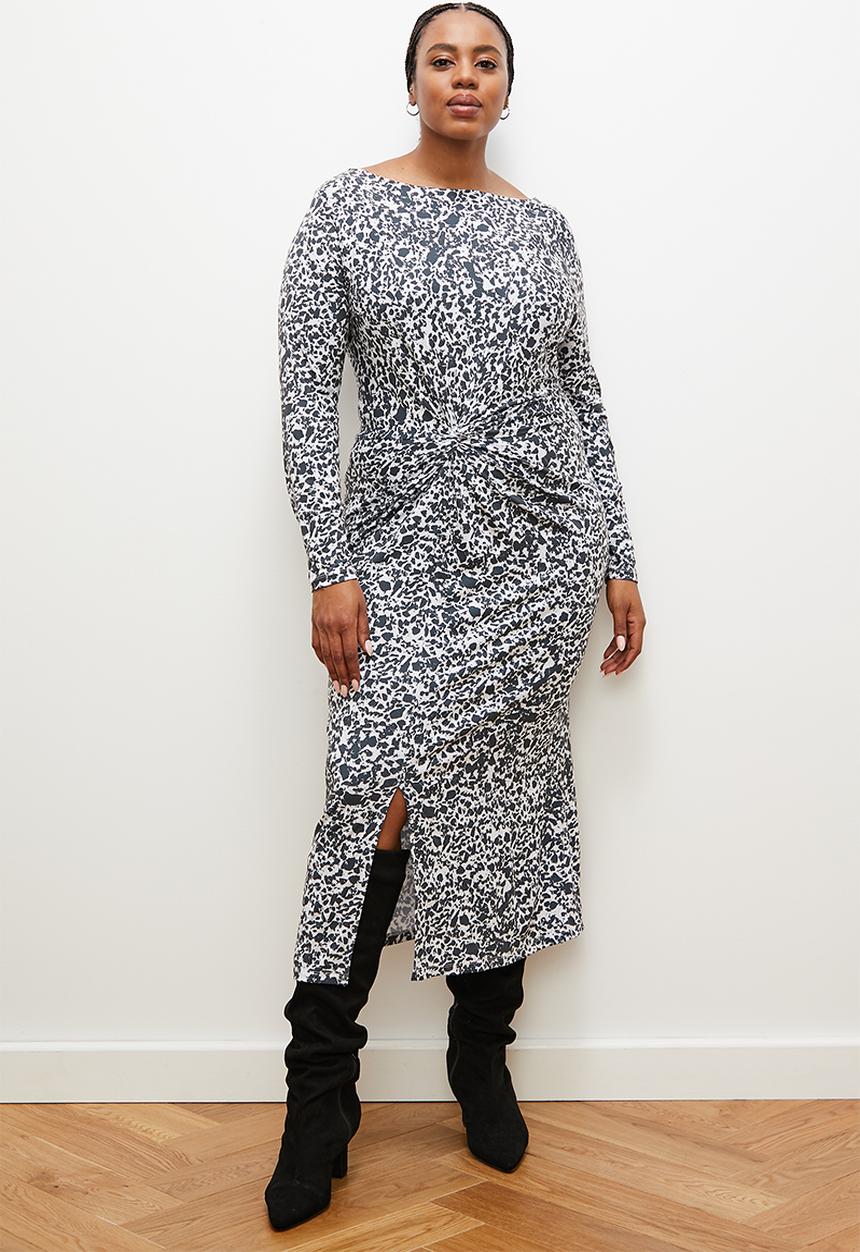 edit - Knot front midi dress with slit - natures texture