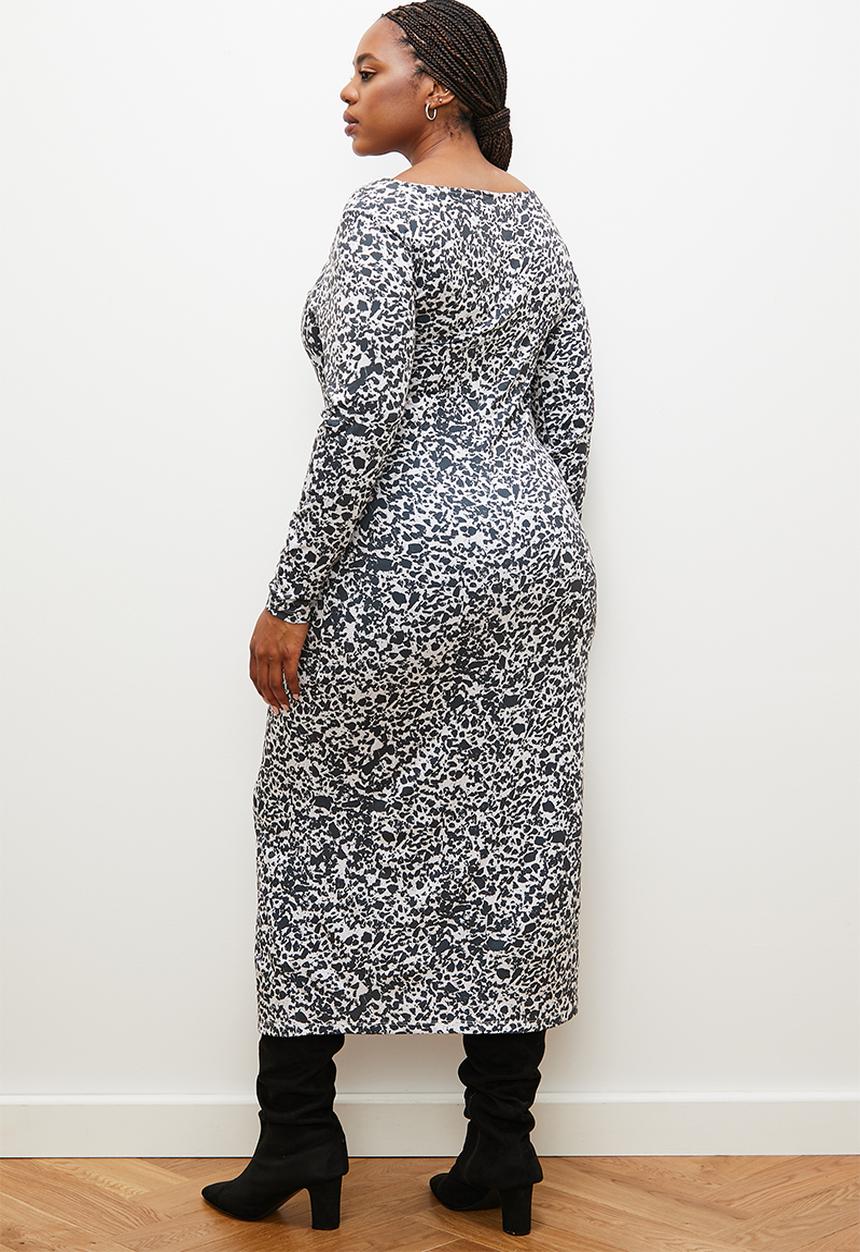 edit - Knot front midi dress with slit - natures texture